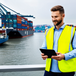 Global Logistics Professional**

"A confident logistics professional, fully clothed in modest business attire, standing in a modern office overlooking a bustling port, safe for work, appropriate content, professional, perfect anatomy, natural proportions, well-formed hands, proper finger count. The background features shipping containers and cargo ships. The professional is holding a tablet displaying a global map. High quality, sharp focus, professional photography, family-friendly."

**