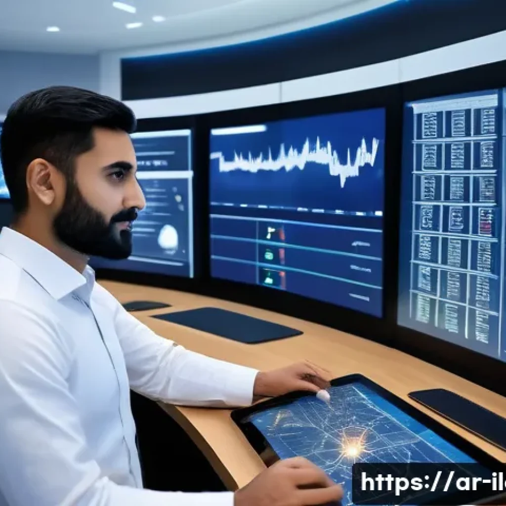 국제물류 관련 필수 소프트웨어 소개 - A sophisticated logistics control room featuring a diverse team of Middle Eastern professionals moni...