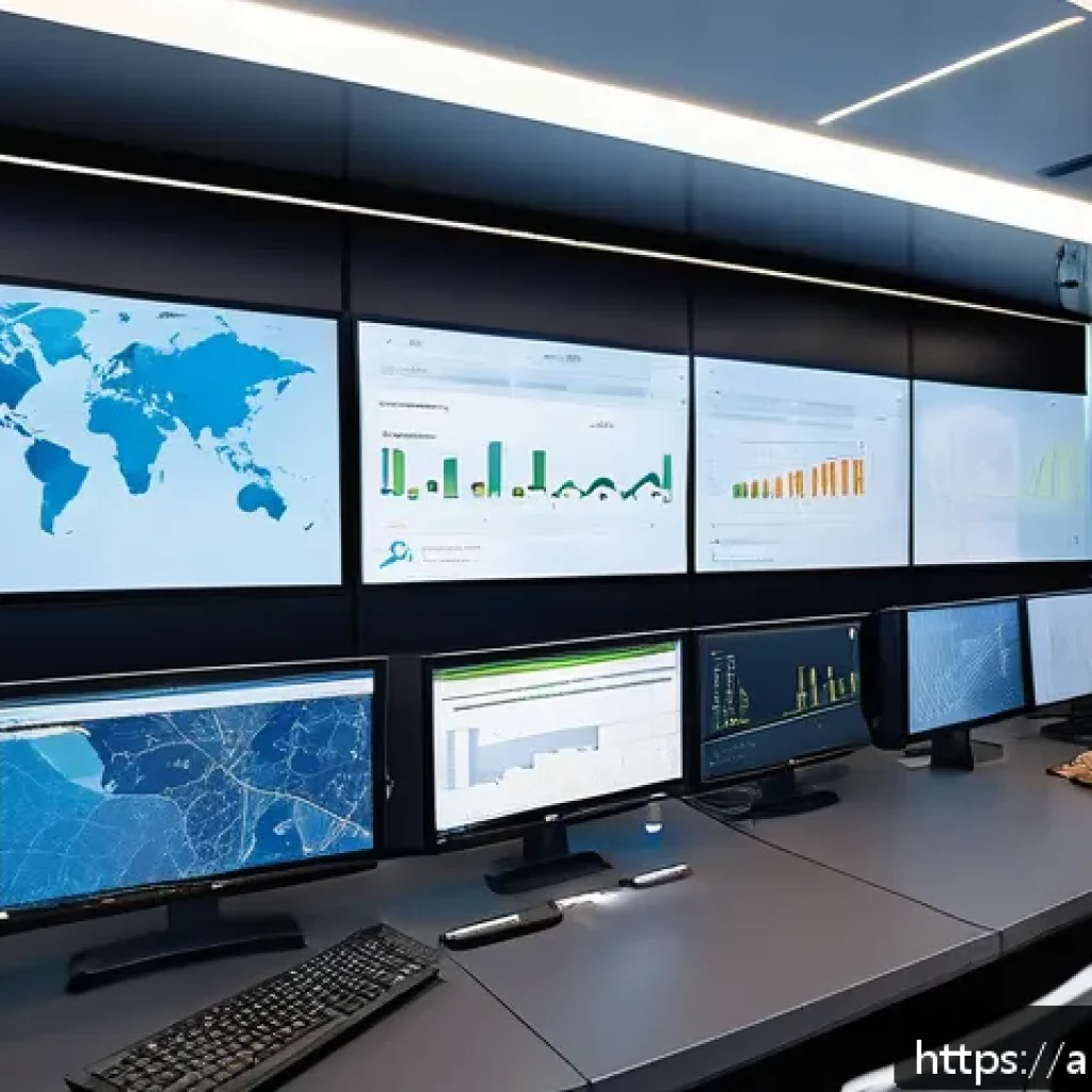 국제물류 실무에서 사용하는 소프트웨어 - A modern digital logistics control room in a Middle Eastern office setting, showing a diverse team o...